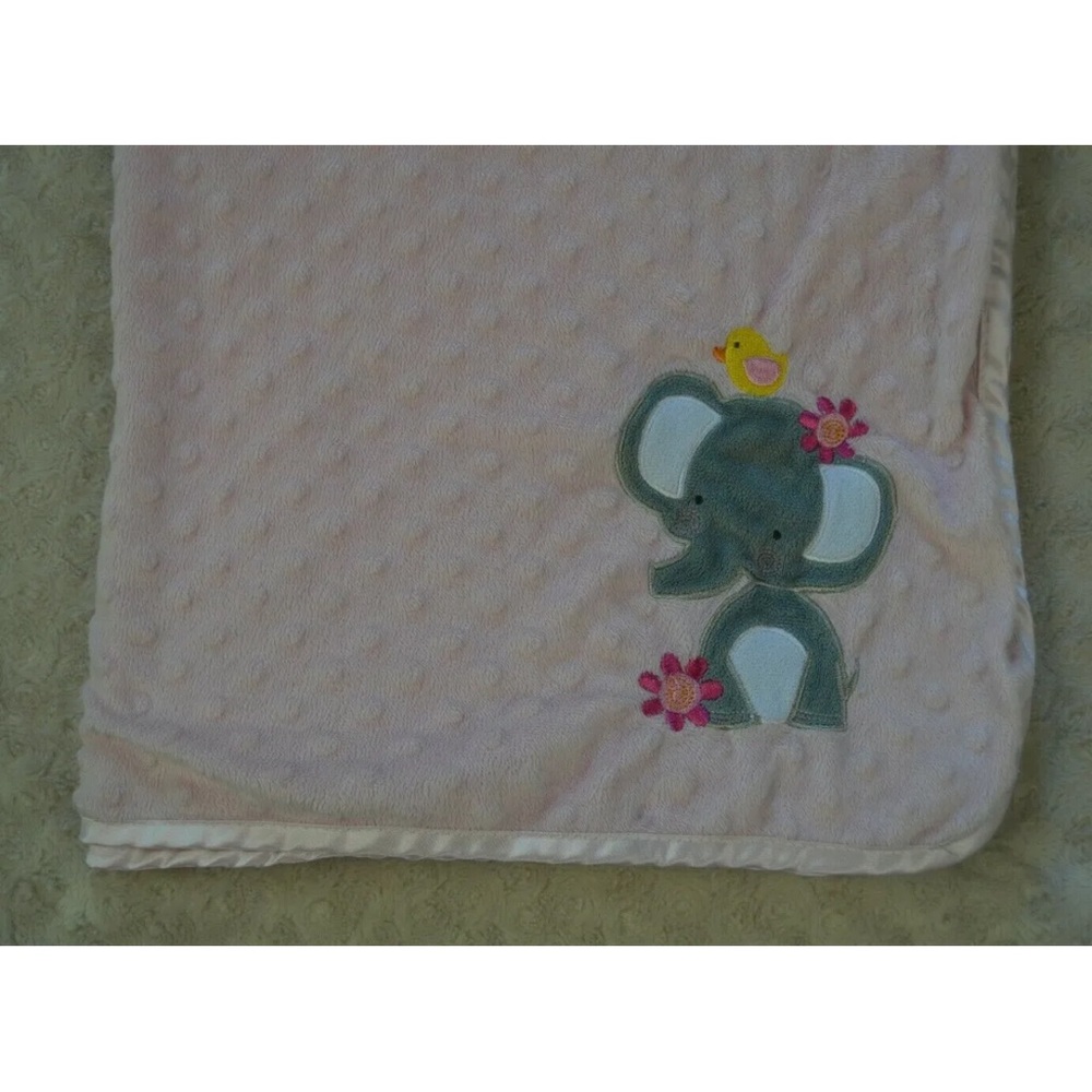 Nuby Elephant Baby Blanket Pink Minky Dot Gray Yellow Bird Flower Security Lovey